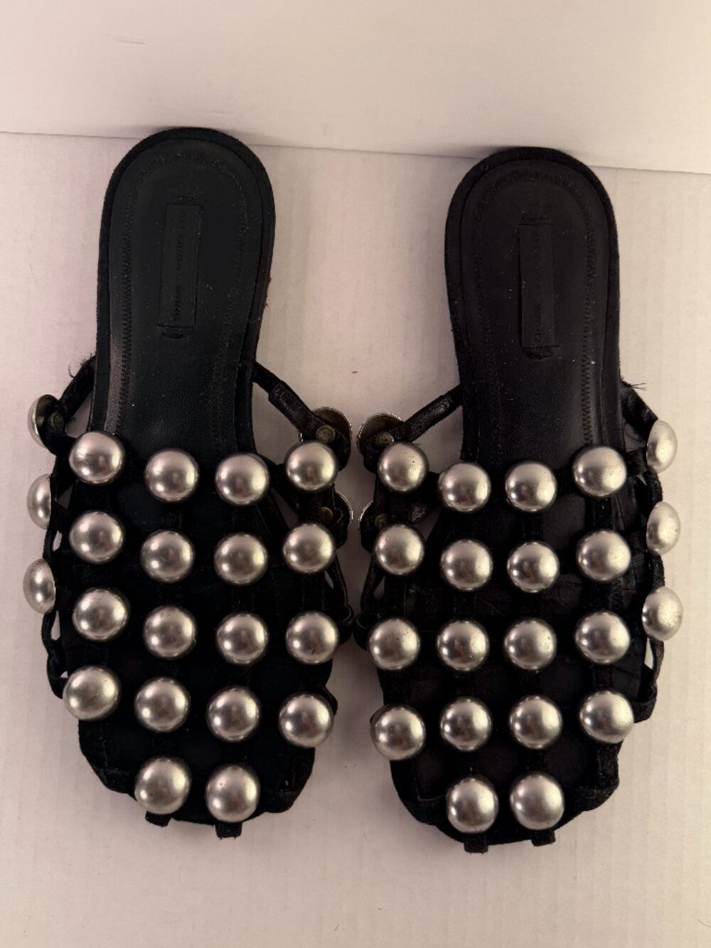 BLACK ALEXANDER WANG AMELIA STUDDED SLIDE SANDALS